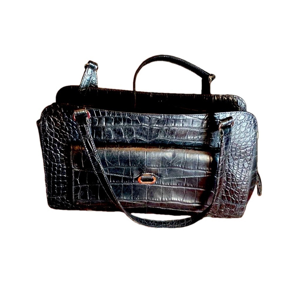 Monsac black leather Gator embossed shoulder bag